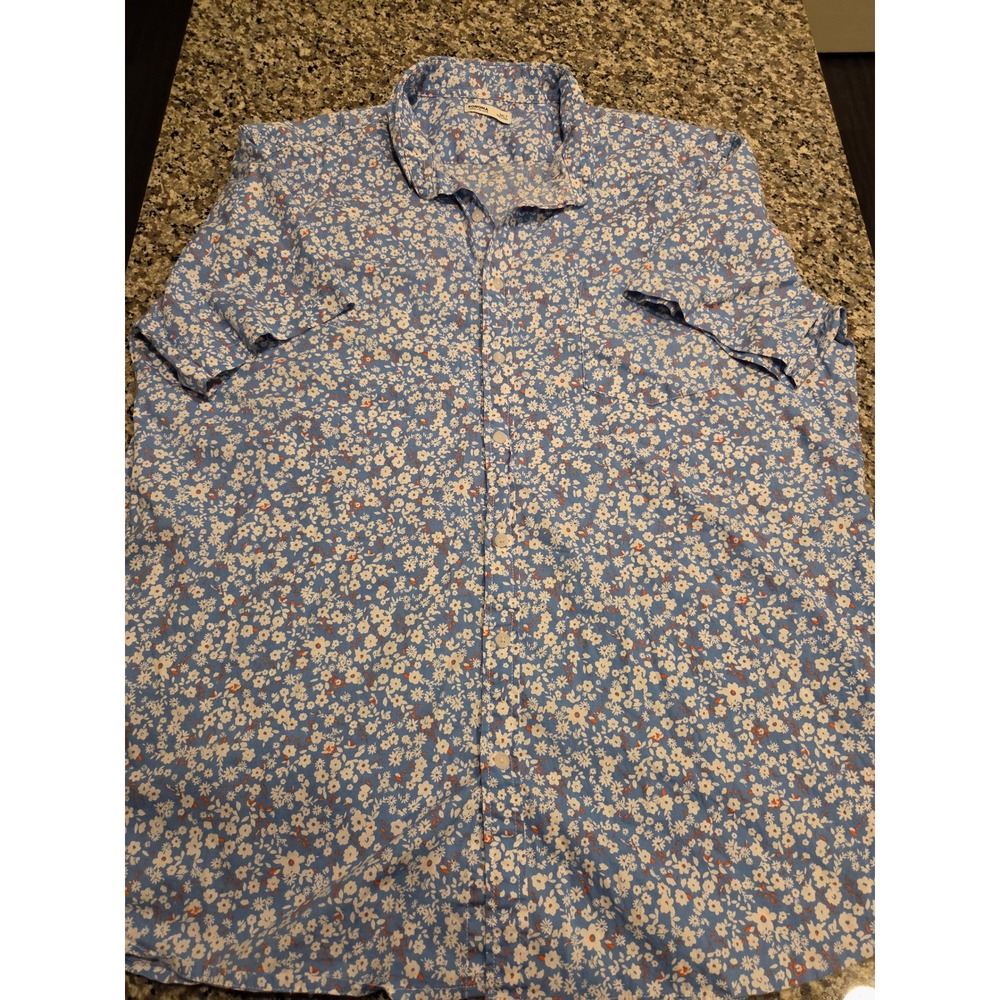 Sonoma Mens 3XLT Blue Floral Short Sleeve Button Down Shirt Cotton Stretch 8921